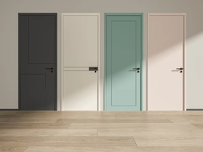 Various Colored Hinged Doors With Simple Design And Wooden Floor Interior 3d model