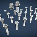 Different Types Of Metal Bolts And Nuts Fasteners On Blue Background