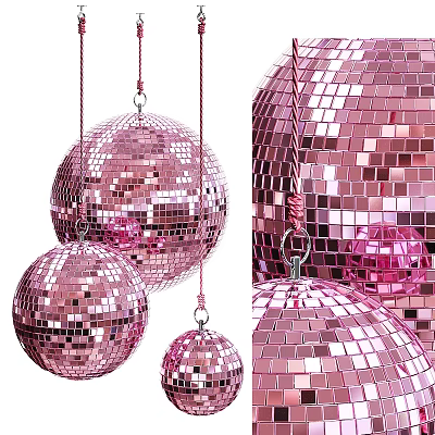 Pink Mirrored Mosaic Disco Balls Hanging Decorative Ornament Set With Various Sizes 3d model