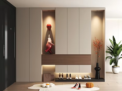 Modern Shoe Cabinet With LED Lighting And Decorative Plants For Entryway Storage 3d model
