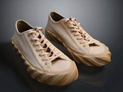 Beige Casual Canvas Shoes With Wavy Rubber Sole And Matching Laces 3d model