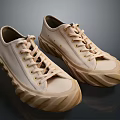 Beige Casual Canvas Shoes With Wavy Rubber Sole And Matching Laces