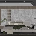 Modern Bedroom Interior Design With Platform Bed Beige Headboard Wall Wooden Elements And Pendant Lamp