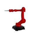 Red Industrial Robotic Arm With Black Base And Mechanical Structure 3d model
