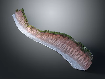 Natural Curved Landform With Layered Red Rock And Green Vegetation On Top White Base 3d model