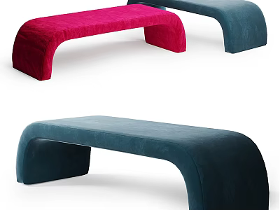 Modern Curved Upholstered Public Chairs In Red And Blue Colors 3d model