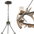 Antler Chandelier With Circular Design And Candle Shaped Lights Hanging By Metal Chains