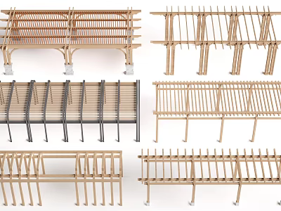Various Slatted Pergola Designs In Wood And Metal For Outdoor Garden Use 3d model