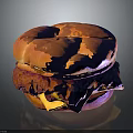 Appetizing Hamburger With Soft Golden Bun Juicy Purple Patty And Melted Cheese