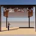 Modern Outdoor Pergola Design With Metal Frame And Carved Roof Patterns
