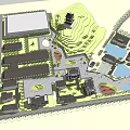 Traditional Architectural Complex Layout With Tower Structure Multiple Buildings Ponds Green Spaces And Pathways