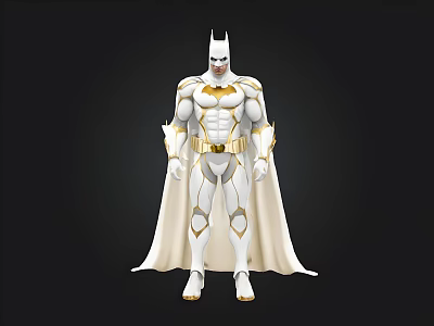 White and Gold Batman Statue With Cape and Detailed Armor Design Collectible Figure 3d model