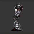 Black Red Silver Mechanical Robot With Spiked Arms Legs And Purple Emblem