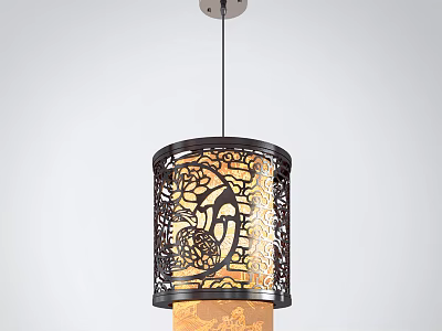 Traditional Chinese Style Chandelier With Intricate Carved Openwork And Warm Yellow Light 3d model
