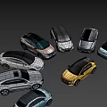 Assorted Colored Car Lineup Featuring Yellow Blue Silver Sedan And SUV Models