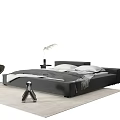 Modern Double Bed Bedroom With Gray Frame White Sheets Gray Blanket Rug And Side Table 3d model