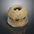 Vintage Decorative Circular Ceramic Ornament With Colorful Intricate Patterns On Hexagonal Base