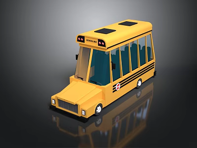 Yellow School Bus 3D Model With Blue Windows Black Roof And Passenger Seats 3d model