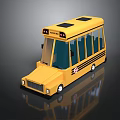Yellow School Bus 3D Model With Blue Windows Black Roof And Passenger Seats