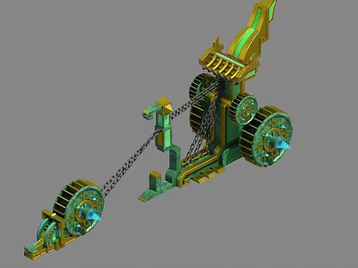 Ancient Intricate Mechanical Device With Gears Chains And Green Gold Ornate Structure 3d model