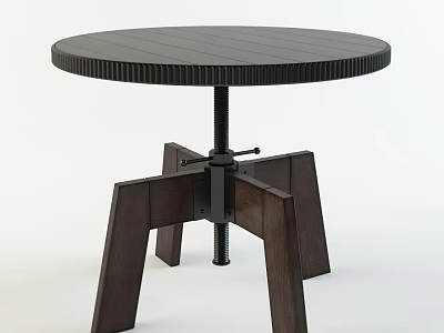 Round Dark Colored Coffee Table With Striped Top And Wooden Legs Structure 3d model