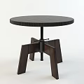 Round Dark Colored Coffee Table With Striped Top And Wooden Legs Structure