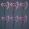 Multiple Axes With Different Colored Handles As Decorative Or Game Weapon Designs