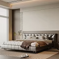 Modern Bedroom Interior With Leather Headboard Bed Bedding Nightstand Table Lamp And Rug