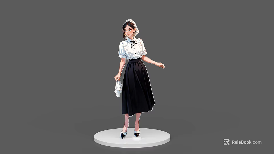 Game and Movie Character Wearing White Blouse Black Skirt with Bow Tie Holding Small Bag 3d model 