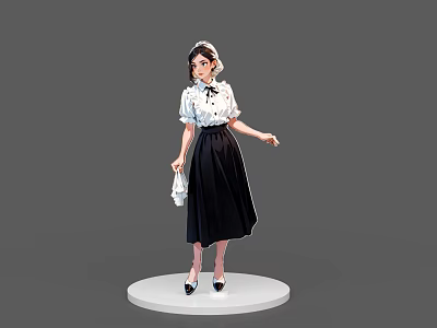 Game and Movie Character Wearing White Blouse Black Skirt with Bow Tie Holding Small Bag 3d model
