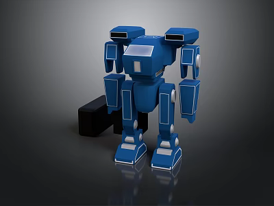 Blue Robot Character With Mechanical Limbs And Black Block Accessory 3d model
