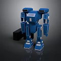 Blue Robot Character With Mechanical Limbs And Black Block Accessory