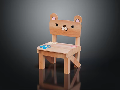 Cute Wooden Children's Chair With Bear Face Design And Colorful Seat Decorations 3d model