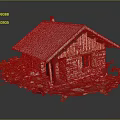 Rustic Wooden Cabin With Stone Walls Corrugated Metal Roof Wooden Framed Window And Greenery Rocks