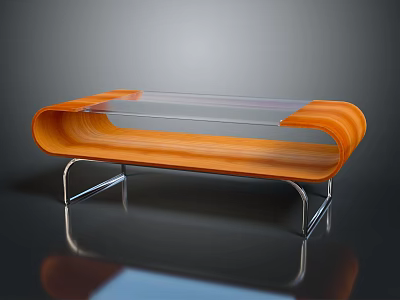 Modern Sleek Coffee Table With Glass Top Wooden Frame And Metal Legs 3d model