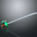 Silver Decorative Sword With Green And Orange Hilt On Reflective Dark Background