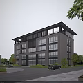 Modern Multi Storey Industrial Factory Building With Large Glass Windows Surrounding Greenery And Parking Area