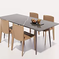 Modern Dining Table Set With Rectangular Grey Top And Four Beige Fabric Chairs 3d model