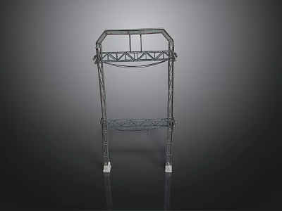 Industrial Metal Frame Equipment With Upper Structure And Lower Shelf White Supports 3d model