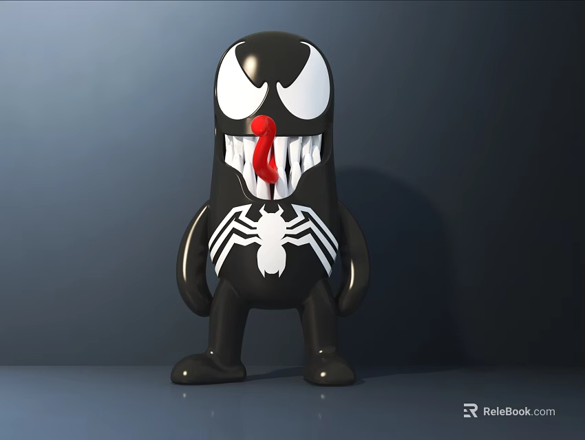 Venom Themed Black Cartoon Decorative Figurine Set With White Eyes Red Tongue And Spider Pattern 3d model 