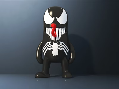 Venom Themed Black Cartoon Decorative Figurine Set With White Eyes Red Tongue And Spider Pattern 3d model