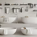Modern Bathroom Collection With White Bathtubs Wall Mounted Towel Racks And Shelves