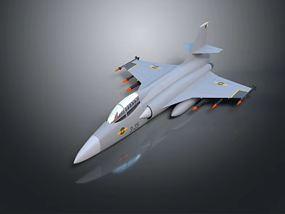 3D Rendered Military Fighter Jet Model With Gray Body And Attached Missiles 3d model