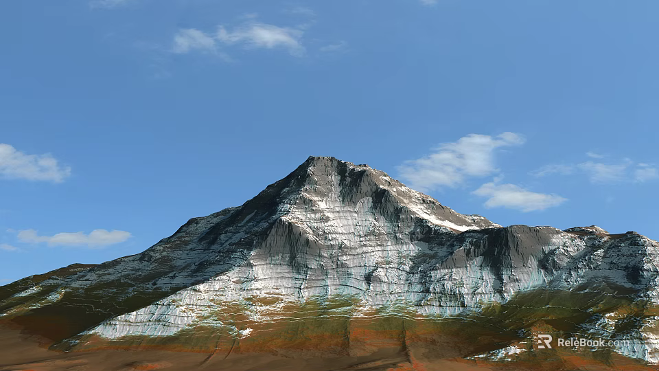Serene Garden Landscape With Snow Capped Mountain Green Grassland And Blue Sky 3d model 