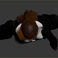 Woman With Red Hair Wearing Black White Top Black Pants Long Boots Gray Background