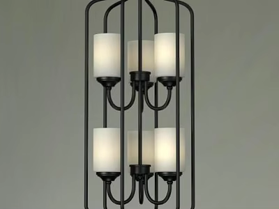 Modern Black Metal Frame Chandelier With White Glass Shades And Multi Tier Design 3d model