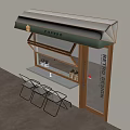 Coffee Shop Storefront Awning With Glass Door Counter And Folding Chairs