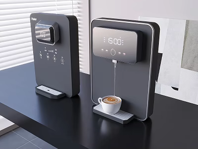 Modern Black Coffee Makers With Digital Time Display Brewing Coffee On Kitchen Counter 3d model