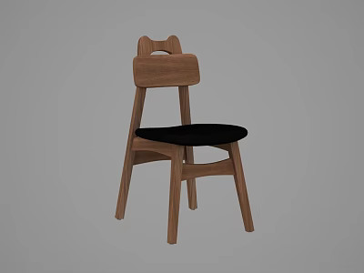 Wooden Frame Leisure Chair With Black Padded Seat And Unique Backrest Design 3d model