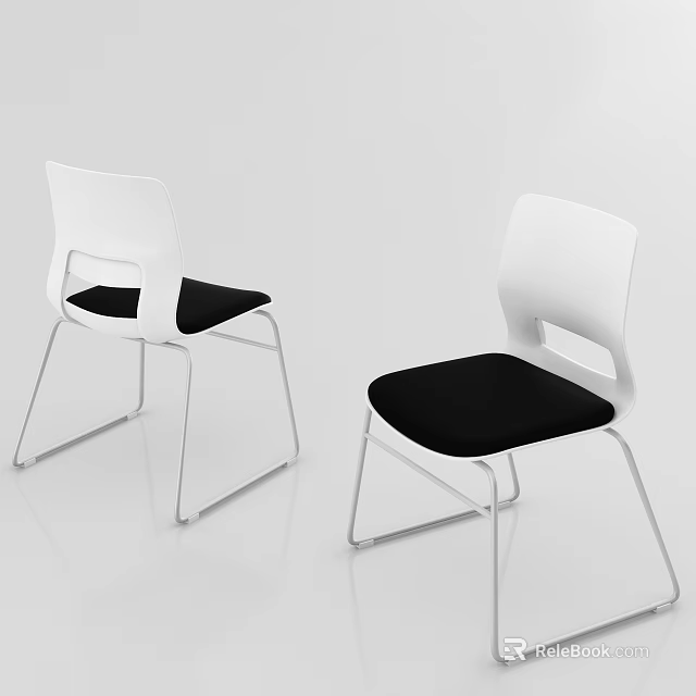 Modern Lounge Chair With White Frame Black Cushion And Metal Legs 3d model 
